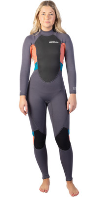 2024 Gul Dames Response 3/2mm Rug Ritssluiting Wetsuit RE1319-C1 - Grey / Coral